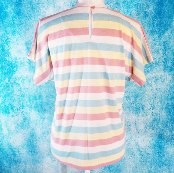 VTG 80s Career Guild Pastel Striped Dolman Top - Picture 7 of 14